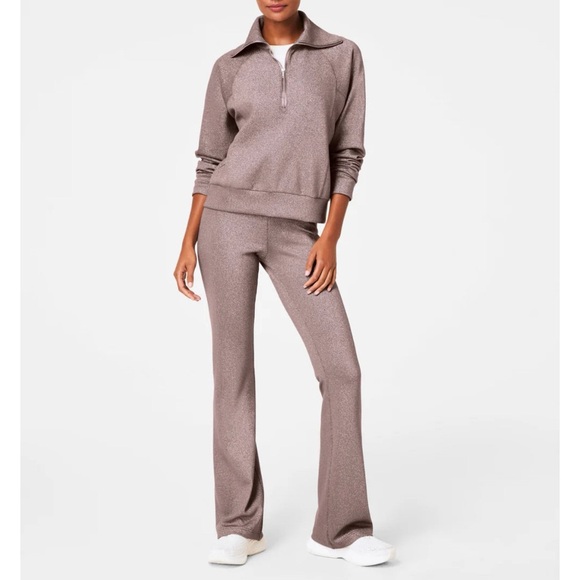 Spanx AirEssentials Shine Half Zip Sweatshirt Wide Leg Pants Set Smokey Silver S - Picture 1 of 14